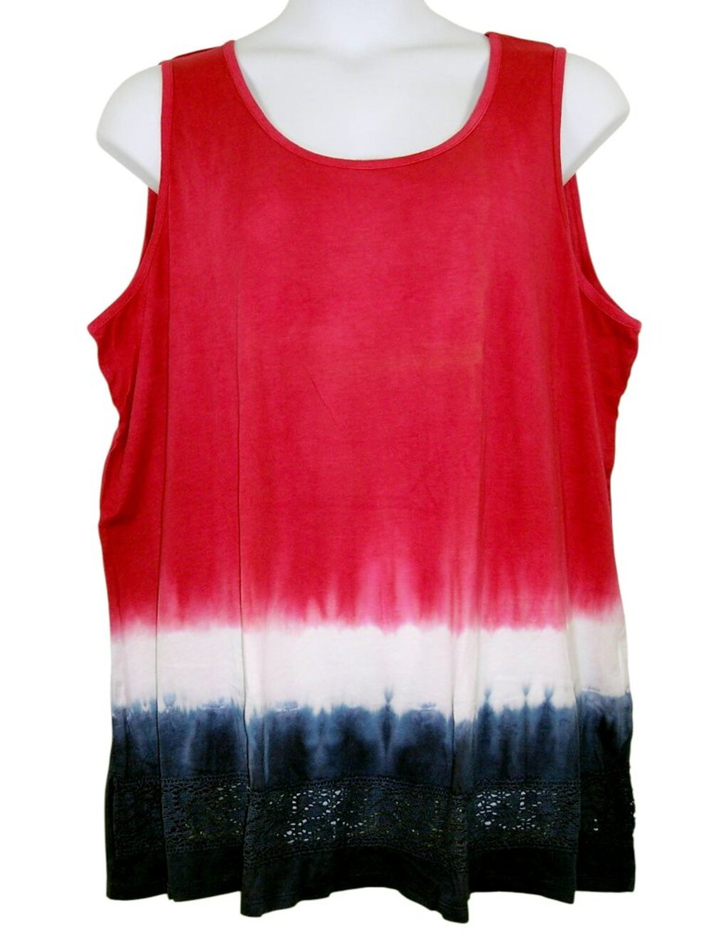Woman Within 2X Tunic Tank Top Tie Dye Red White & Blue Patriotic NEW